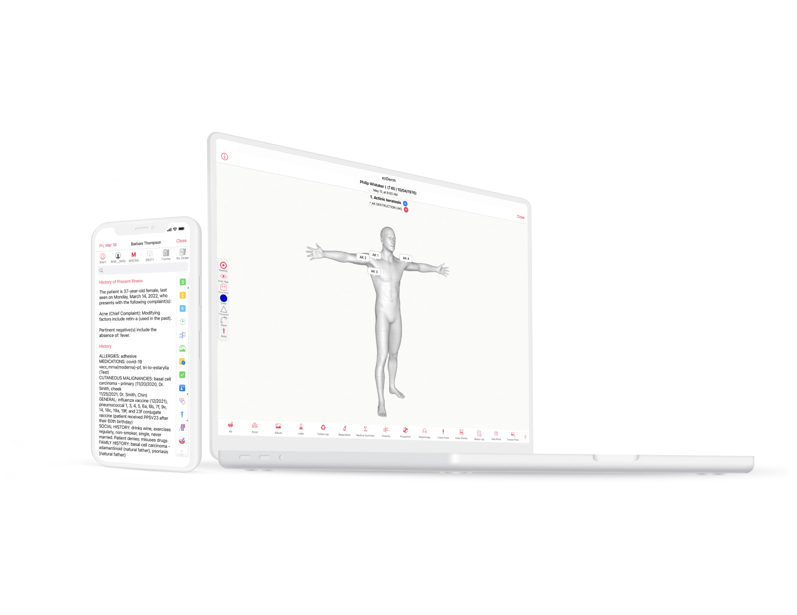 mockup of the ezderm ehr on both a laptop and a phone