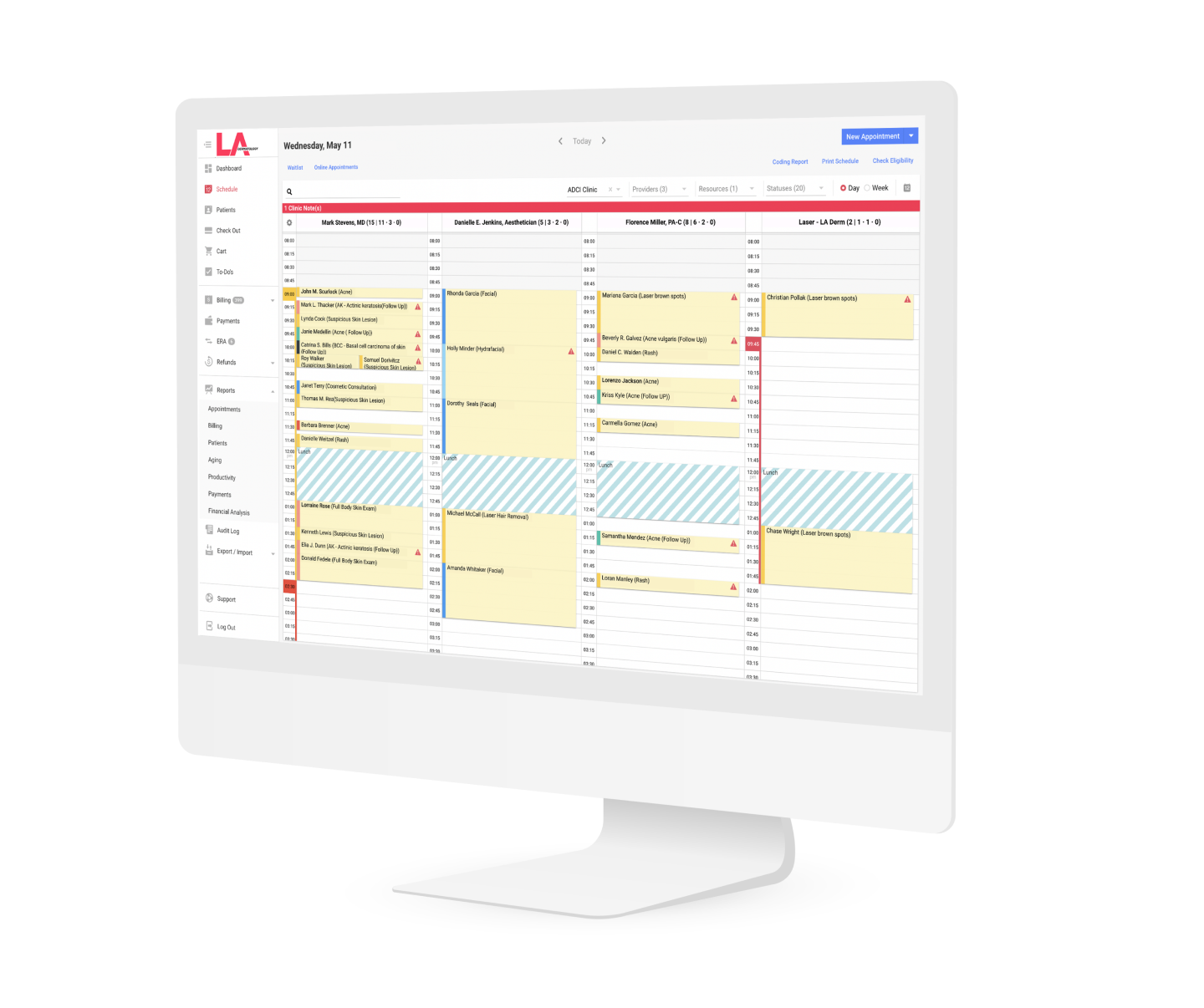 mockup of the ezderm practice management